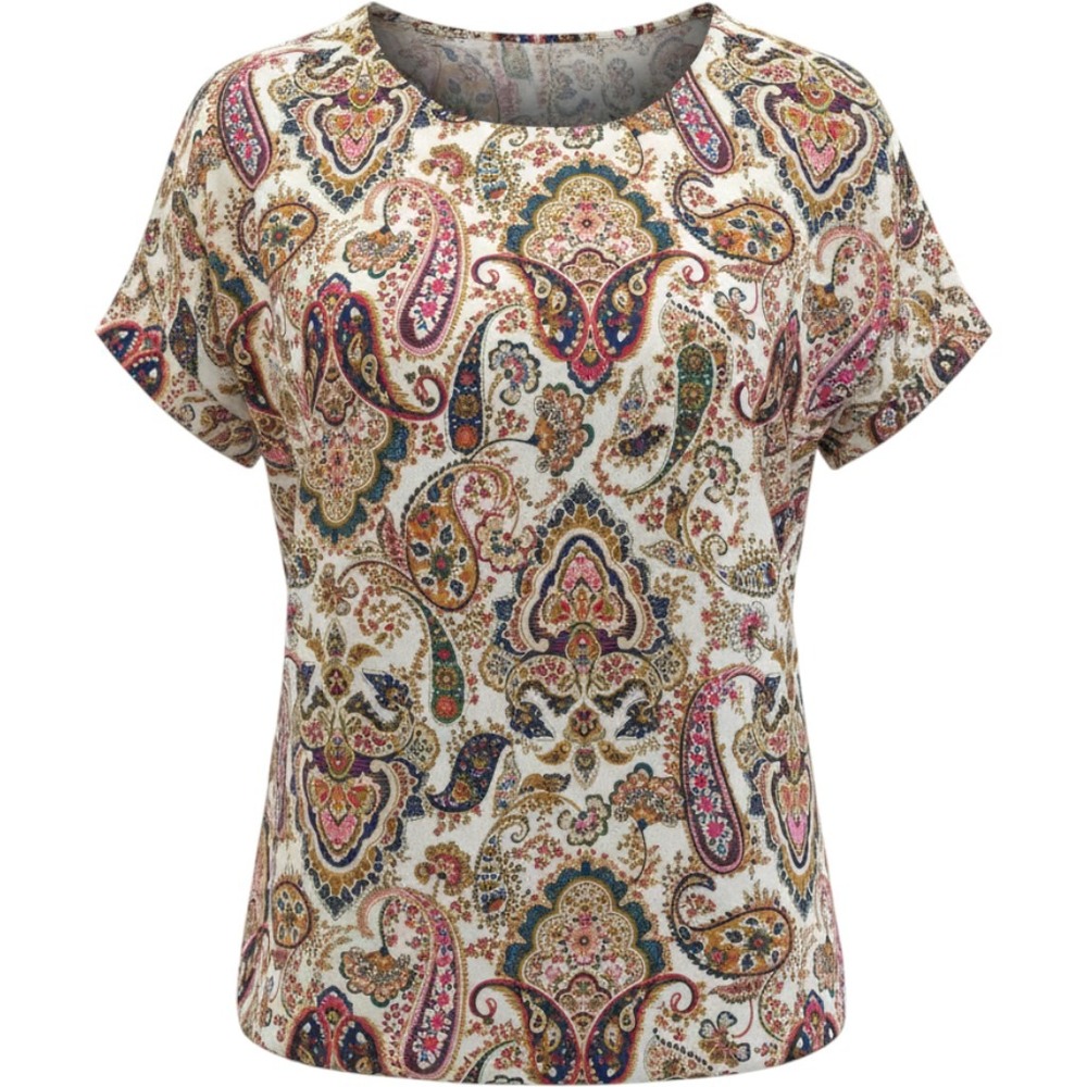 DR2 Womens 1X Paisley V-Neck Cap Sleeve Smocked Shoulder Blouse Multi-Color